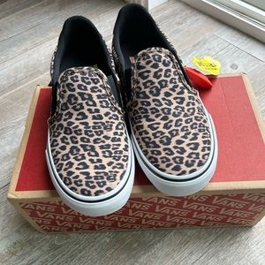 Brand new cheetah slip on vans size 6.5